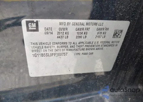 2015 Chevrolet Malibu Ls z USA, uszkodzony, nr VIN 1G11B5SL9FF169757